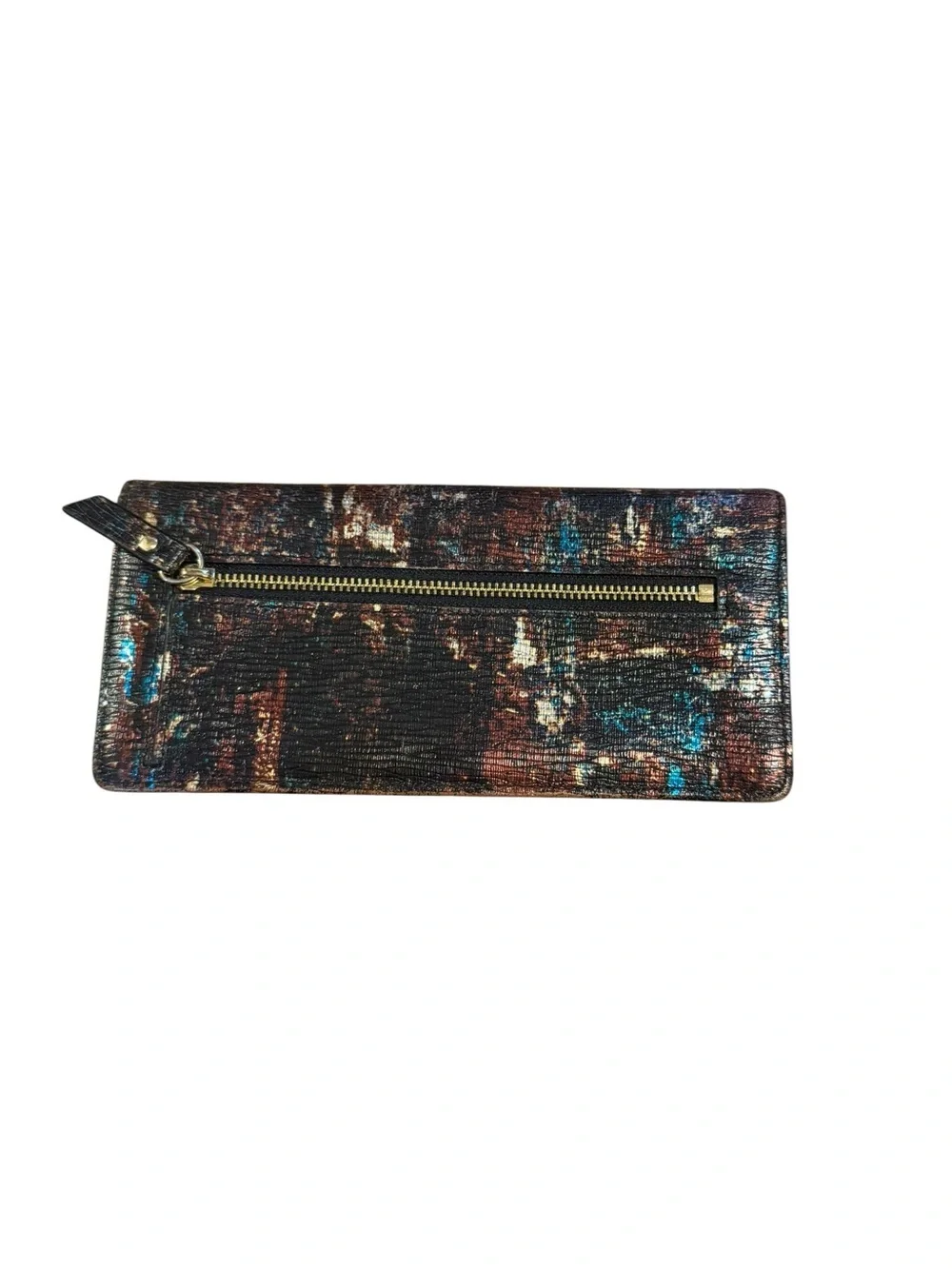 Lodis Metallic Brown with Blue Accent Leather Clutch
